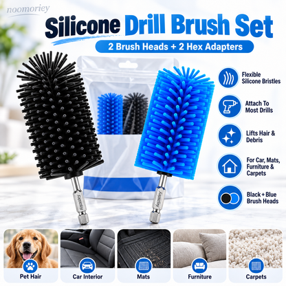 Hedgehog Silicone Pet Hair Drill Brush Set – Drill-Powered Silicone Brushes for Pet Hair, Carpet & Upholstery