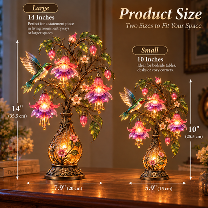 ⏰Limited Stock 50% OFF - 🌸 Hummingbird & Fuchsia Flower Lamp | Lighted Floral Table Decor ✨