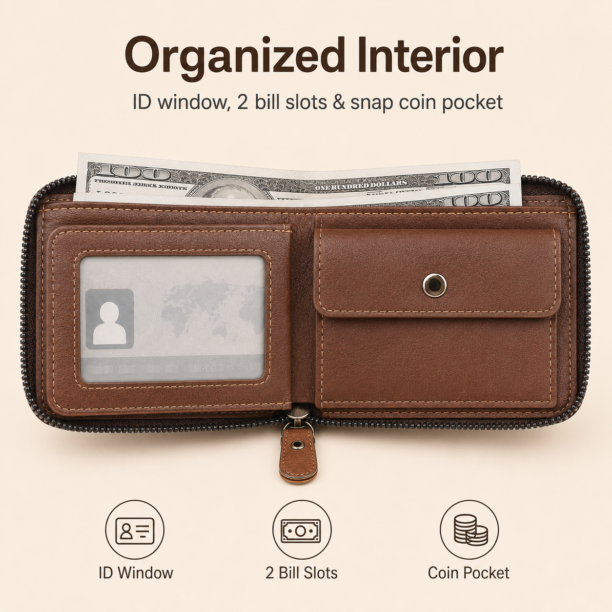 🔥LAST DAY 49% OFF🔥💼 Vintage Zip Wallet, Bifold Card Coin Purse