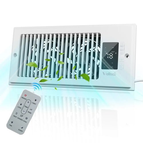 Smart Register Vent Fan with Heating & Cooling Modes, Quiet 18DB Floor Vent Booster Fan with Remote Control, Built-in Ionizer Digital Temperature Display for Home HVAC Vents