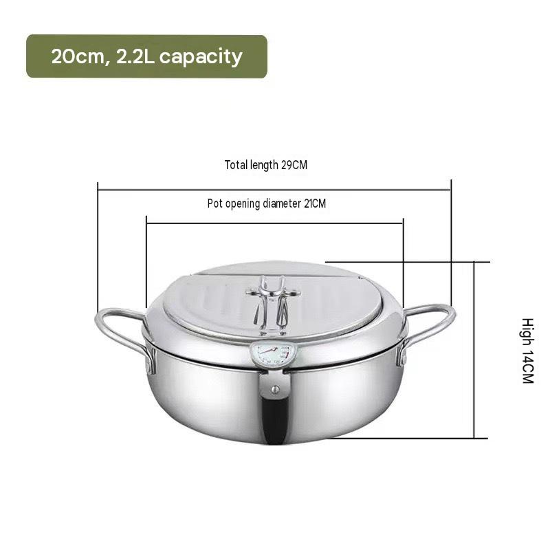 🍟 Stainless Steel Deep Fryer Pot with Thermometer & Frying Basket – Easy Home Frying