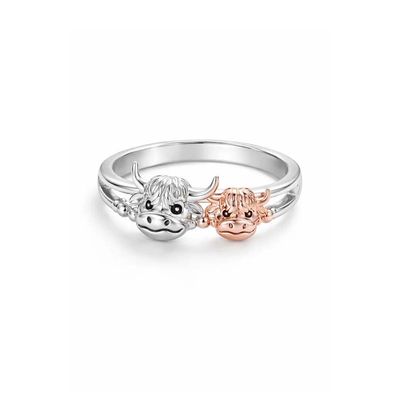 🔥LAST DAY 49% OFF - 💕 ✨ Handcrafted Highland Cow 925 Sterling Silver Adjustable Ring