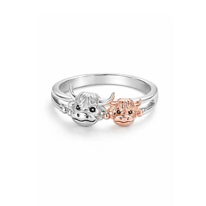 🔥LAST DAY 49% OFF - 💕 ✨ Handcrafted Highland Cow 925 Sterling Silver Adjustable Ring