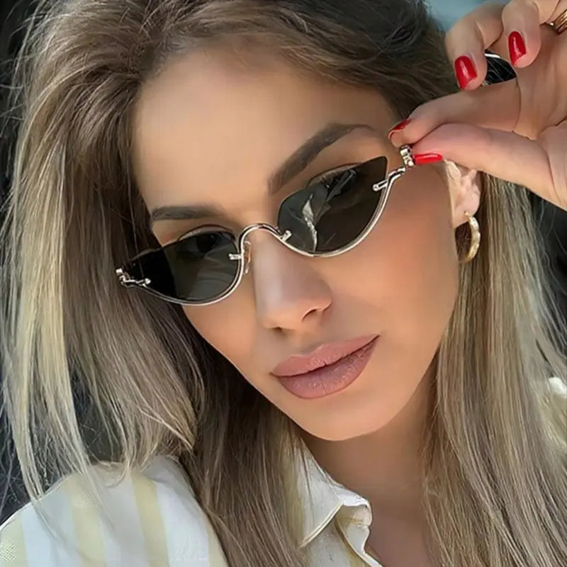 Retro Half-Frame Cat Eye Sunglasses for Women