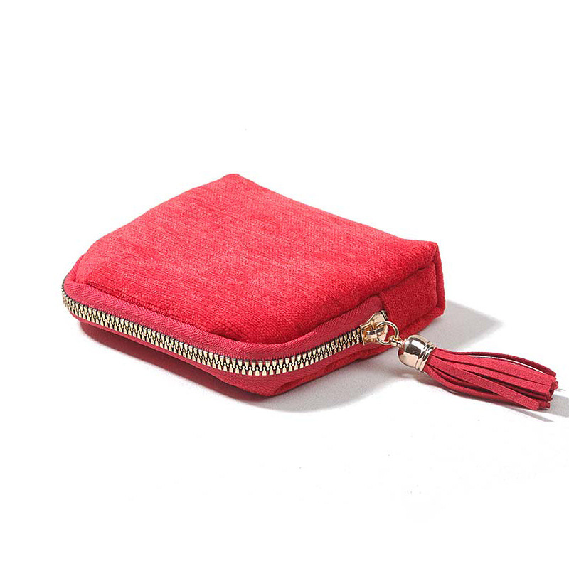Travel Jewelry Bag Portable Organizer with 5 Compartments Velvet Satin Lining Tassel Zipper