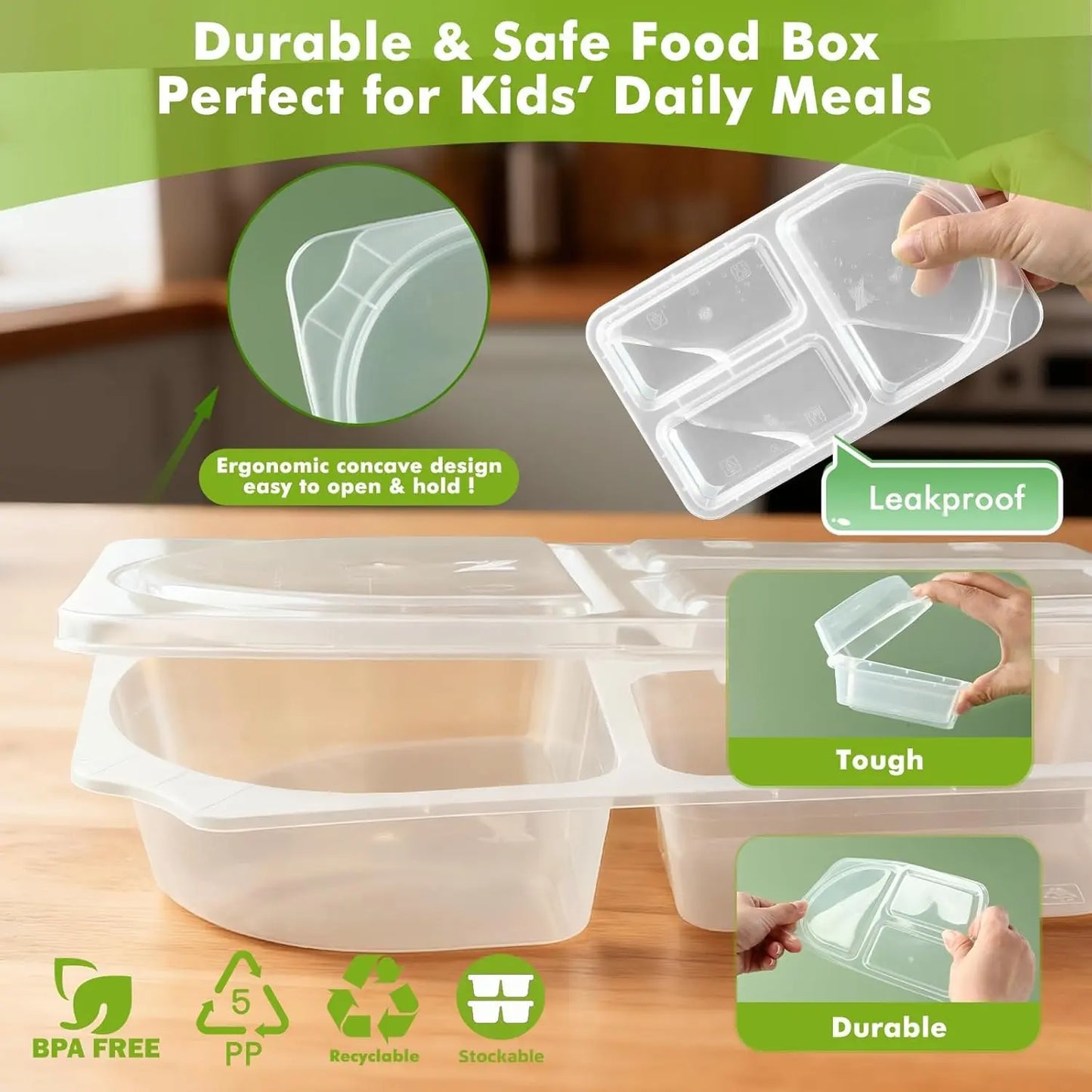 🍱 Dual Compartment Disposable Food Containers – Leakproof Takeout Boxes with Sauce Compartments
