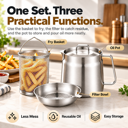 🍟 3-in-1 Stainless Steel Deep Fryer Pot with Oil Filter & Fry Basket