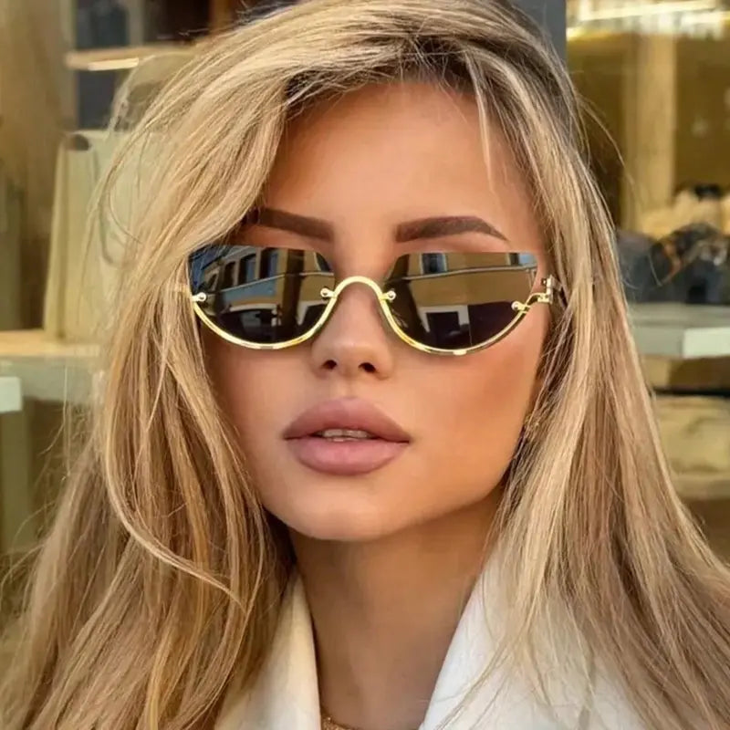 Retro Half-Frame Cat Eye Sunglasses for Women