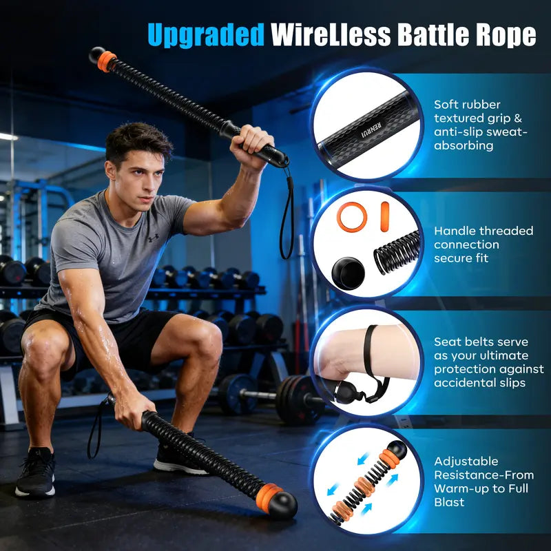 Cordless Battle Ropes with Adjustable Resistance Springs