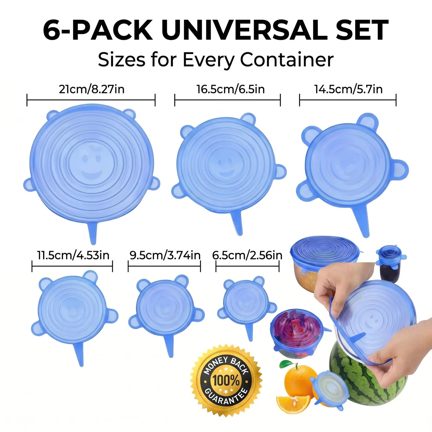 Universal Reusable Silicone Lids 6-Pack Self-Sealing Food Covers