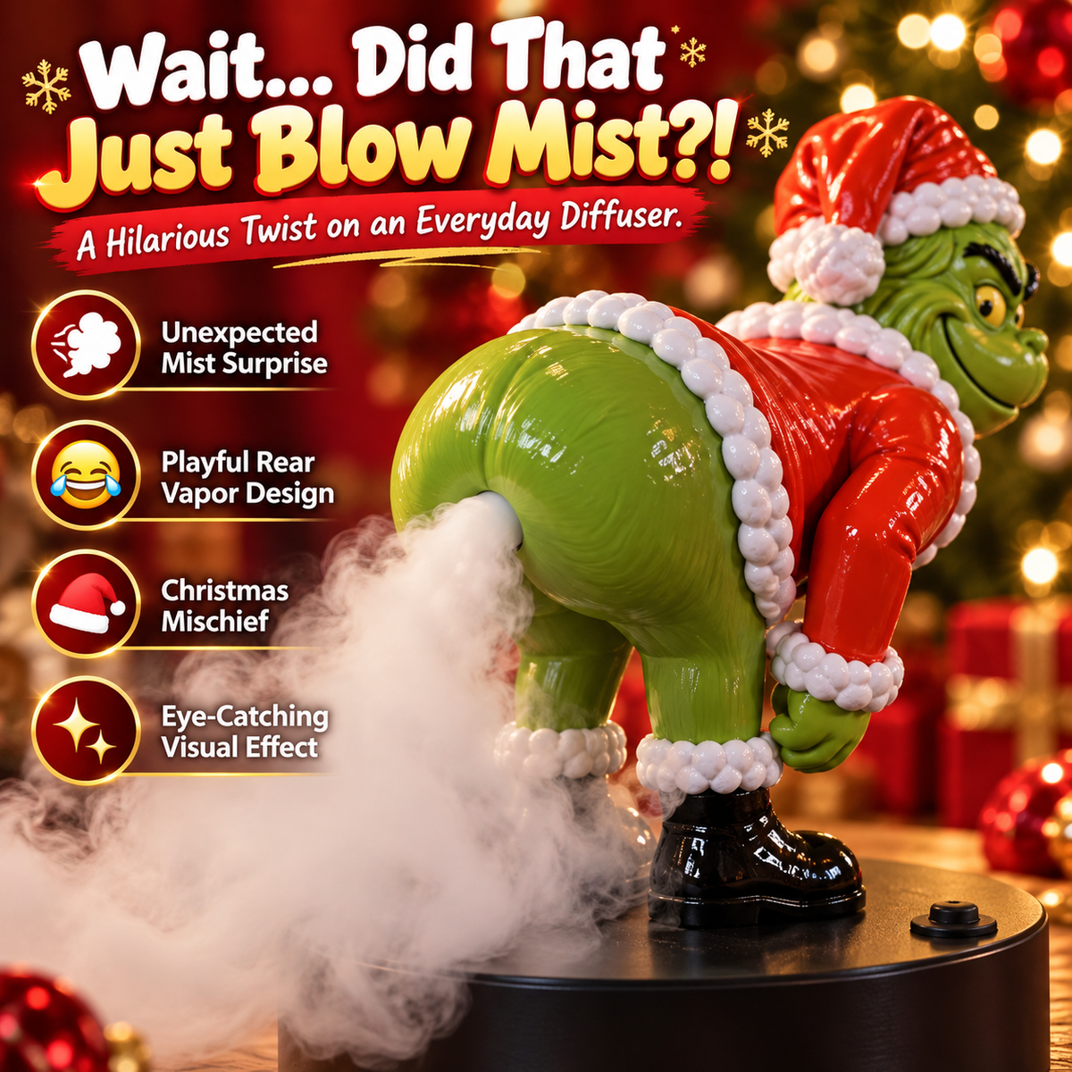 😂 Funny Christmas Green Character Mist Diffuser – Hilarious Butt Mist Effect, Festive Holiday Decor & Gag Gift 🎁