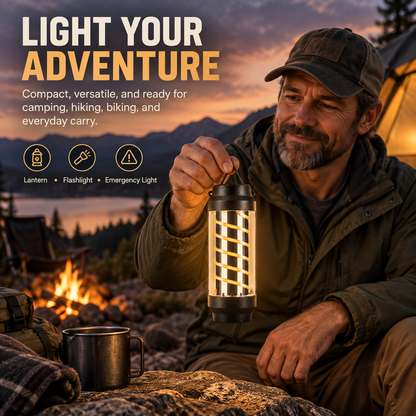 4-in-1 Camping Lantern & LED Flashlight – 4 Light Modes, IPX4 Waterproof, USB Rechargeable, Pocket-Size Spiral Design