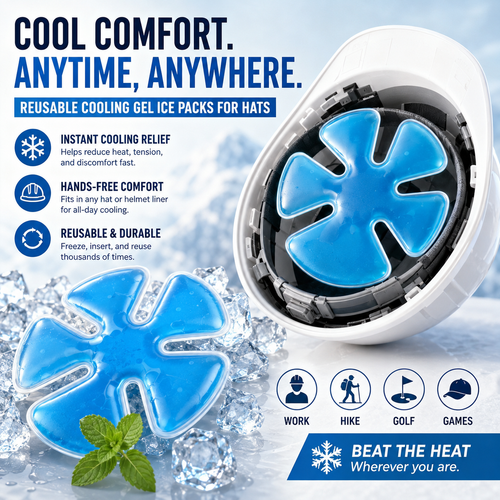 ❄️2PCS  Cooling Hat Insert – Reusable Gel Ice Pack for Helmets & Caps