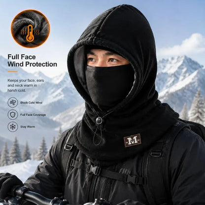 Unisex Cold Weather Fleece Balaclava Hat - Thick Fleece Linings, Windproof Full Face Cover with Hood & Neck Gaiter