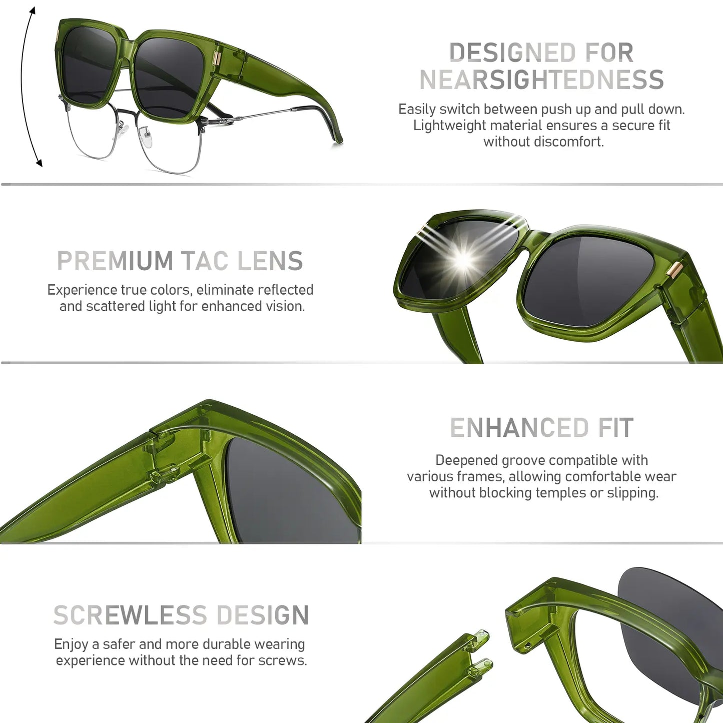 Polarized Fit Over Glasses Sunglasses for Women Men Trendy Square Wrap Around Shades UV400 Protection Lightweight & Durable