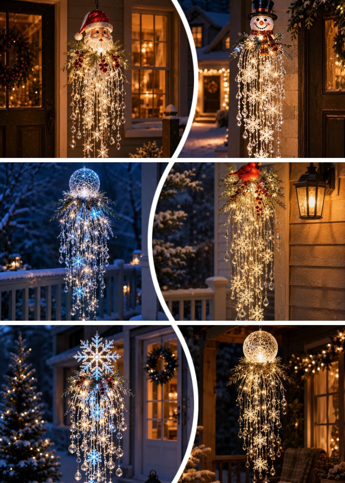 Crystal Cascade Christmas Light – Hanging Snowflake & Crystal LED Porch Décor ✨❄️