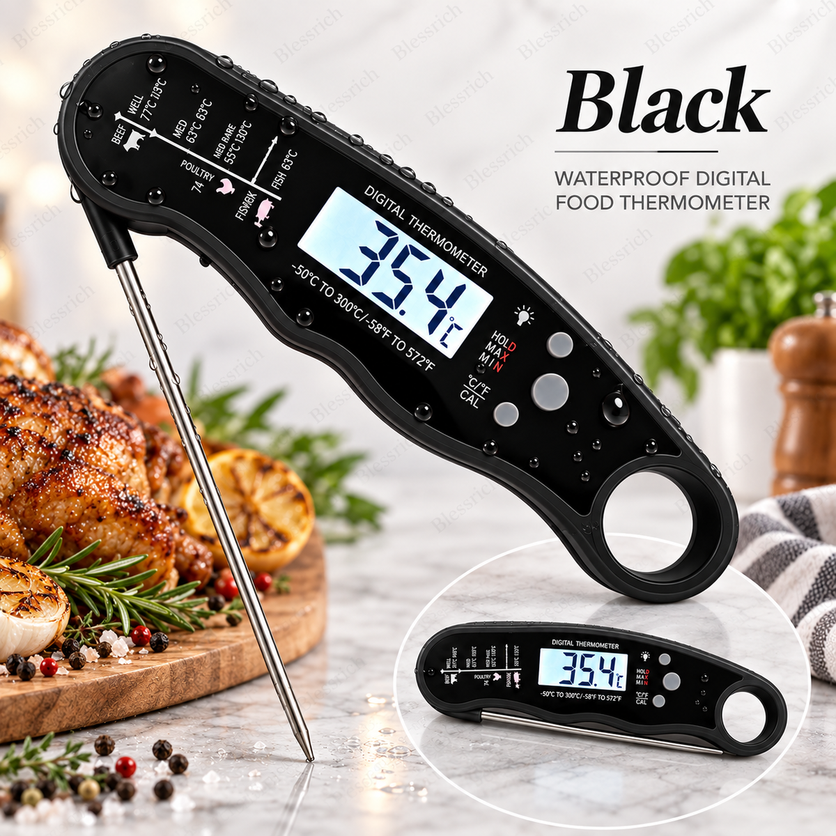 🌡️ Foldable Digital Food Thermometer - Fast Reading Instant Meat Thermometer ⚡