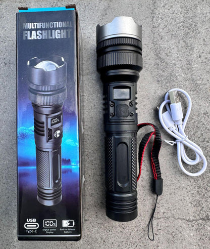 💎 50% Off! 💎 High-power flashlight: features an aluminum alloy heat-dissipating head and a telescopic zoom design for powerful, concentrated light; also functions as a power bank and includes a digital battery level display.
