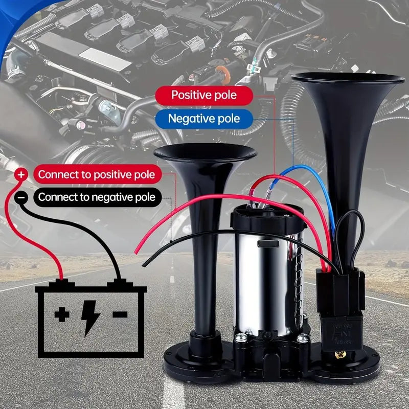 2026 Upgraded 12V 130DB High-Power Dual Air Car Horn Kit Set with Compressor