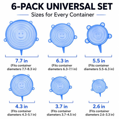 Universal Reusable Silicone Lids 6-Pack Self-Sealing Food Covers