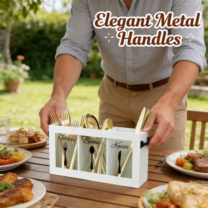 Buy 2 Free Shipping 🌟🍴Wooden Flatware Caddy Organizer – 12"x3.25"x6" Cutlery Holder for Forks, Spoons & Knives, Kitchen Utensil Bin