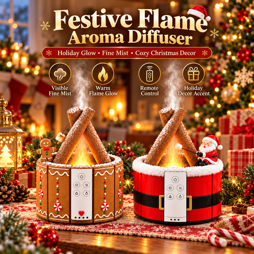🎄 MerryMist Christmas Campfire Aroma Diffuser – Cozy Flame-Style Glow, Festive Mist & Adorable Santa/Gingerbread Designs