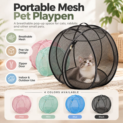 Portable Pet Playpen for Cats, Rabbits & Small Pets | Breathable Mesh