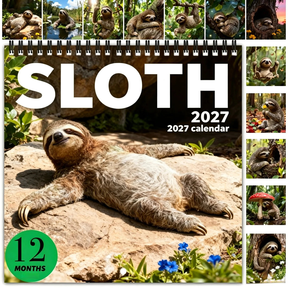 🦥2027 Sloths Wall Calendar – 12 Months of Cute Sloths & Relaxing Nature Moments