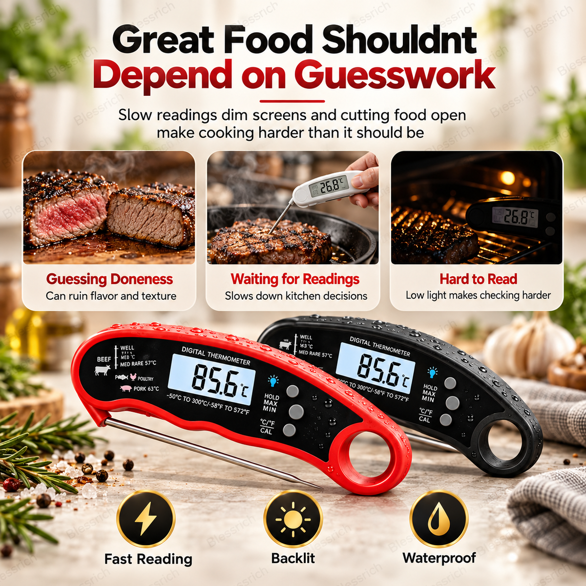 🌡️ Foldable Digital Food Thermometer - Fast Reading Instant Meat Thermometer ⚡
