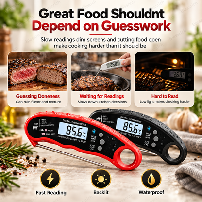 🌡️ Foldable Digital Food Thermometer - Fast Reading Instant Meat Thermometer ⚡