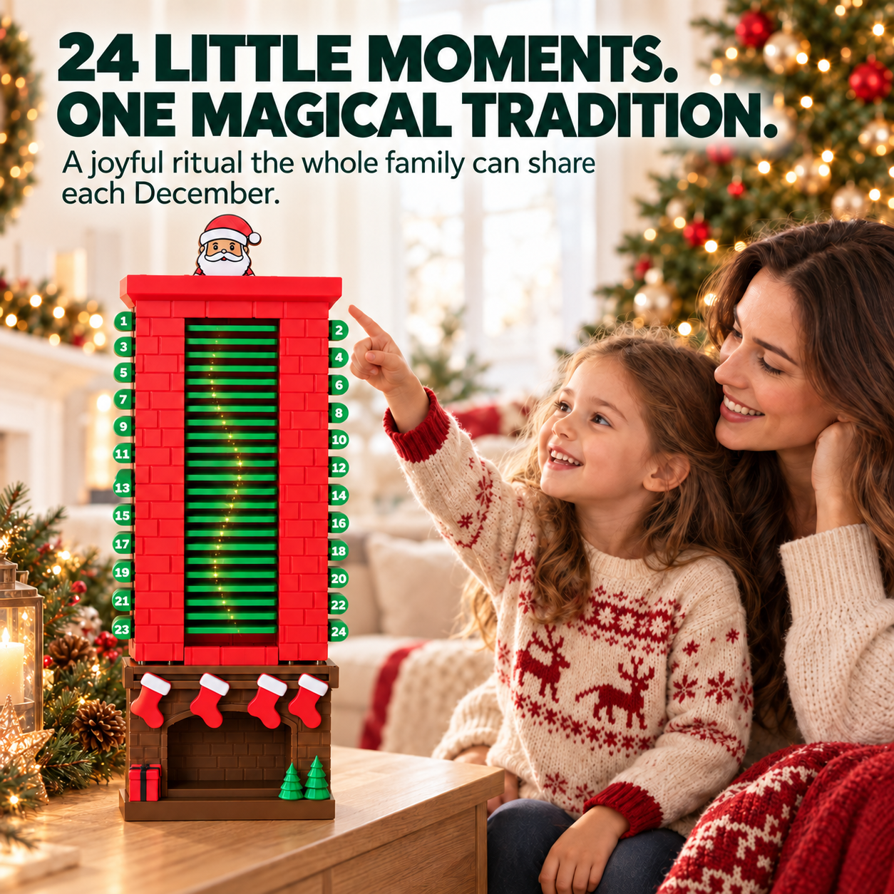 🎅 24-Day Santa Chimney Christmas Countdown Calendar – Interactive Reusable Holiday Decor