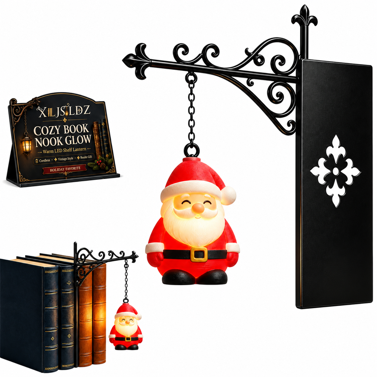 📚 Hanging‑Style Xmas Shelf Lamp, Santa / Reindeer / Snowman For Cozy Reading Nook Holiday Styling