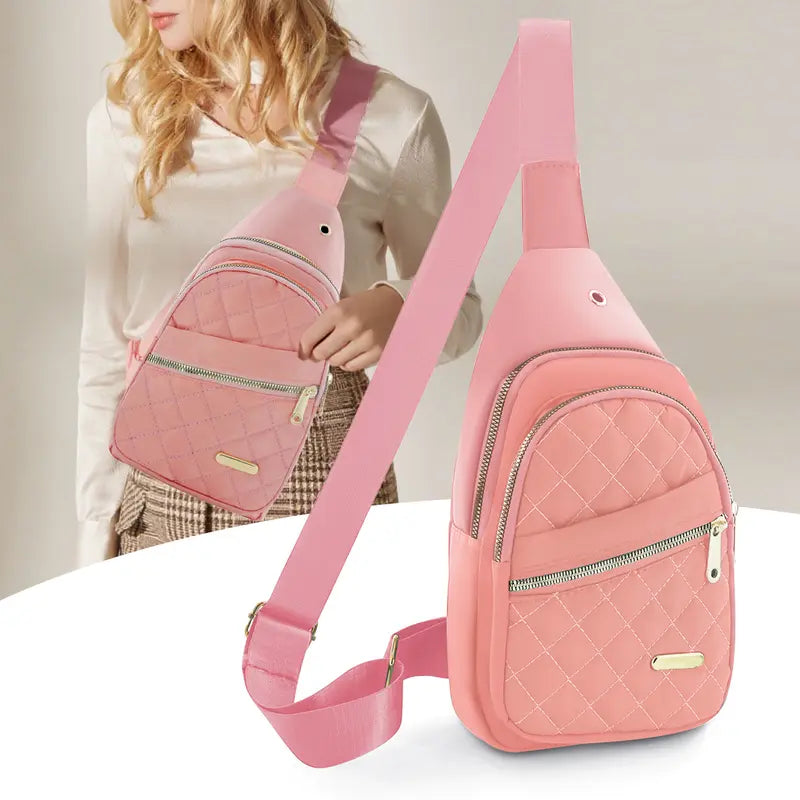Women's Solid Color Quilted Waterproof Belt Bag
