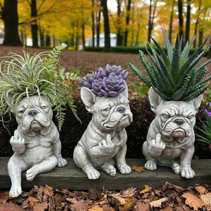 Funny French Bulldog Planter – Sassy Dog Statue Flower Pot For Home & Desk Decor