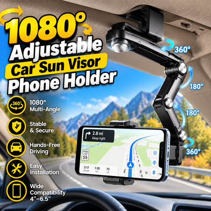 📱 1080° Adjustable Car Sun Visor Phone Holder – Foldable 360° Rotating Hands-Free Mount