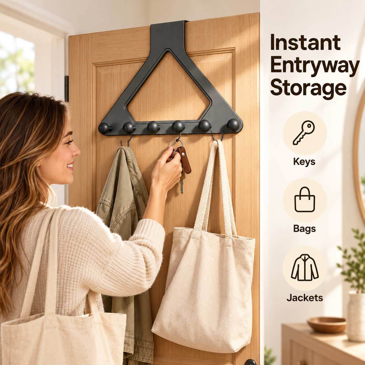 6-Hook Over-the-Door Organizer Rack – Space-Saving Storage for Home 🚪