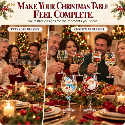 🎄✨ Christmas Clearance Sale! 🎅🥂 Christmas Wine Glass Gift Set of 6 – Beautiful Raised Designs for Holiday Toasts & Gifting