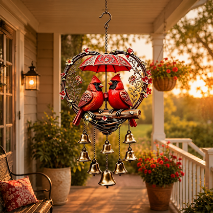 Heart-Shaped Couple Wind Chime – Cardinal & Honeybee Gnome Outdoor Hanging Decor