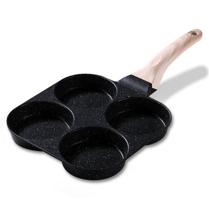 🍳 Multifunctional 4-Hole Pan with Wooden Handle – Perfect for Eggs, Pancakes & Mini Pancakes