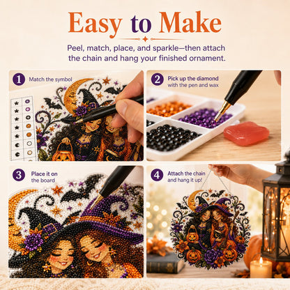 🧙‍♀️🎃Halloween Witch Friendship Diamond Art Window Suncatcher