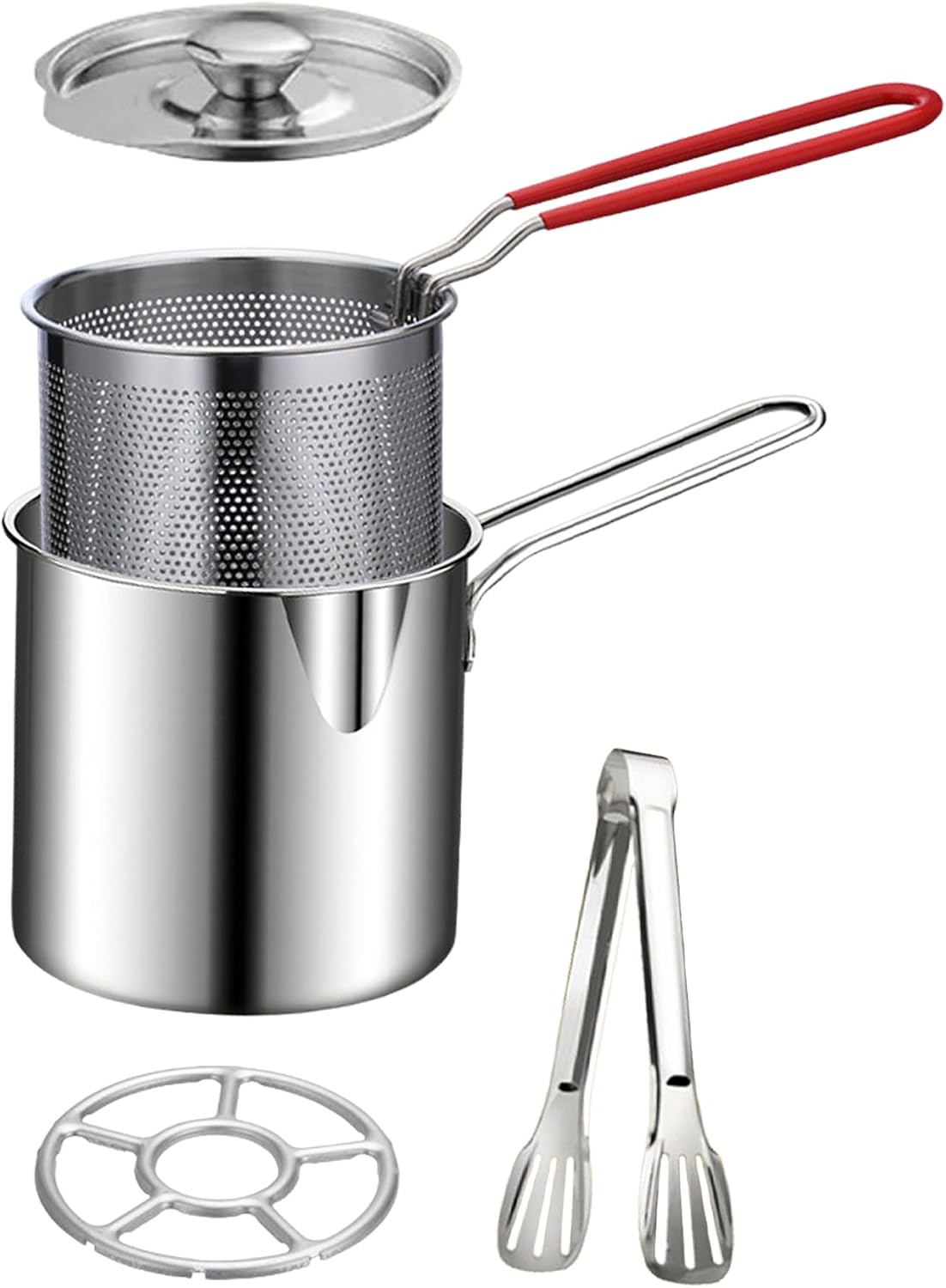 🍟SUMMER HOT SALE 55% OFF- Personal Mini Deep Fryer Set – Stainless Steel Pot with Lift-Out Draining Basket & Food Tongs