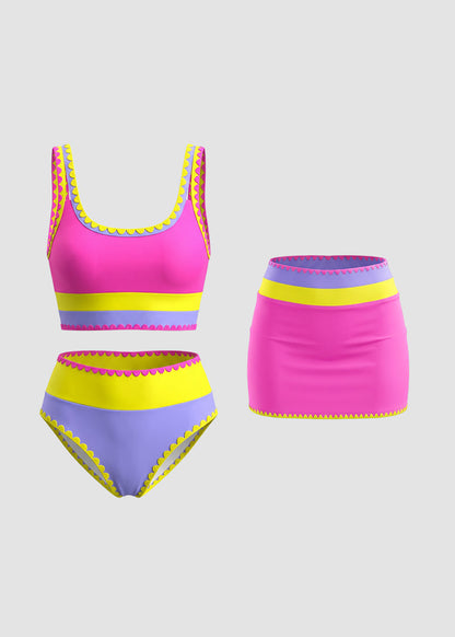 ✨Color Contrast Patchwork Nylon Sporty 3 Piece Bikini Sets