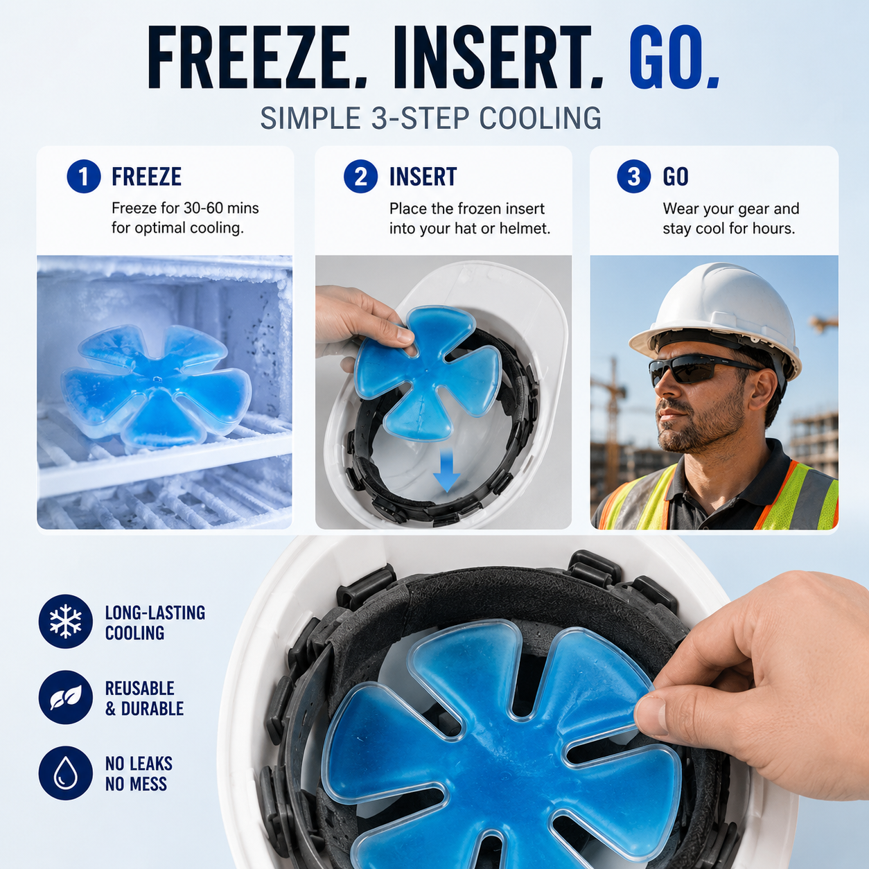 ❄️2PCS  Cooling Hat Insert – Reusable Gel Ice Pack for Helmets & Caps
