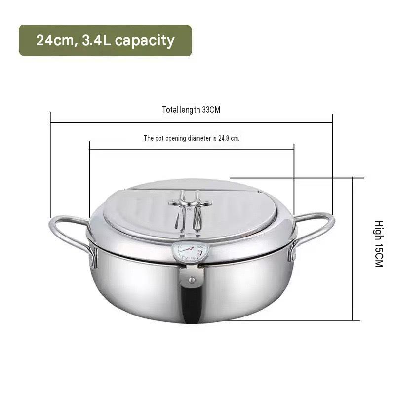 🍟 Stainless Steel Deep Fryer Pot with Thermometer & Frying Basket – Easy Home Frying