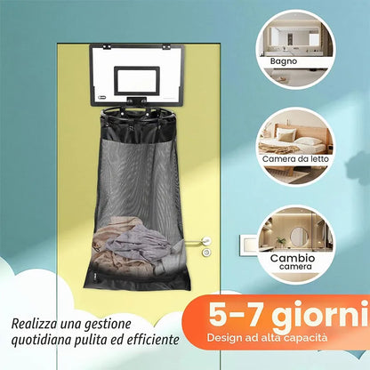 🏀 2-in-1 Door Hanging Laundry Basket with Basketball Hoop – Fun & Functional Storage!