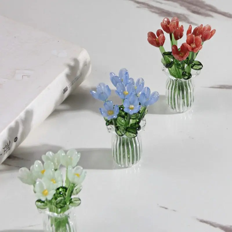 Handcrafted Mini Glass Artificial Flower Ornaments