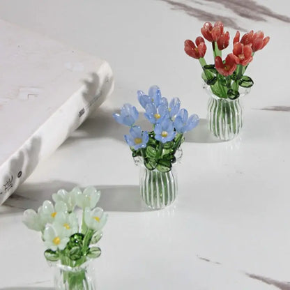 Handcrafted Mini Glass Artificial Flower Ornaments
