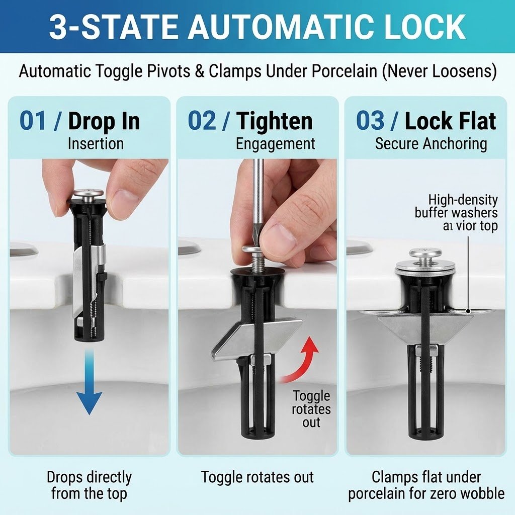 Never-Loose Toilet Seat Anchor Kit - Heavy Duty Toggle Bolts (2-Pack)