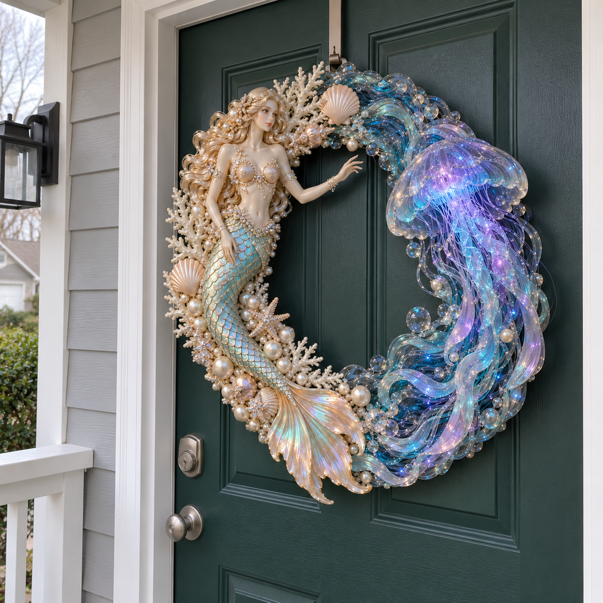 🧜‍♀️🌊 Mermaid Moonlight Wreath | Glowing Jellyfish & Ocean Decor ✨