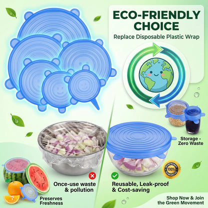 Universal Reusable Silicone Lids 6-Pack Self-Sealing Food Covers